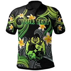 Tonga Polo Shirt - Custom Personalised Polynesian Waves with Plumeria Flowers (Green)