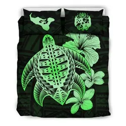 FamilyGater Bedding Set - Cover and Pillow Cases Tongan Hibiscus Plumeria Mix Polynesian Turtle Green J1