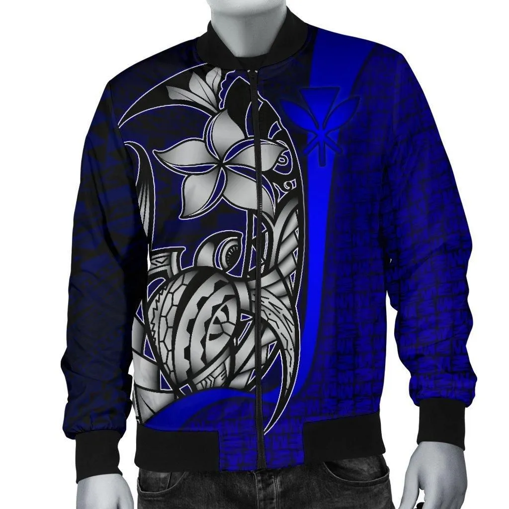 Polynesian Hawaii Men Bomber Jacket Blue - Turtle with Hook