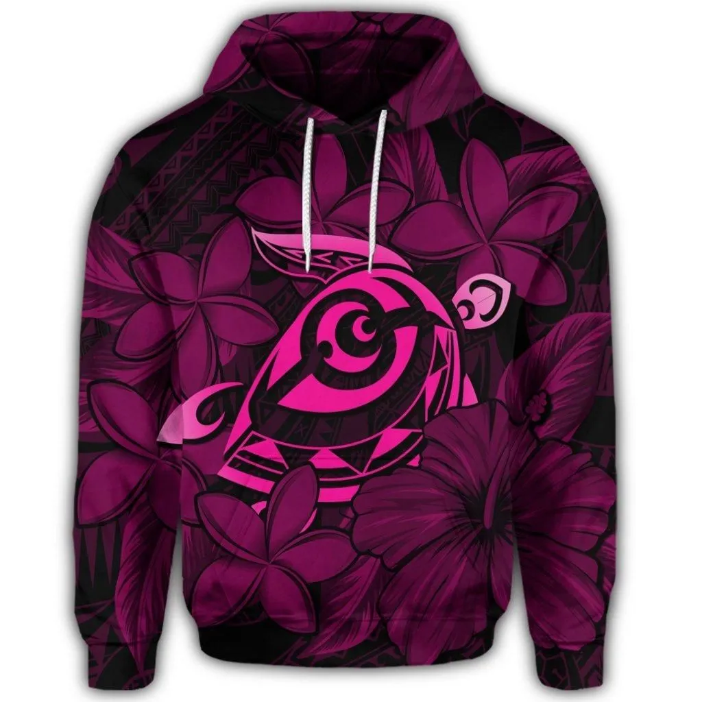Hawaiian Turtle Hibiscus Plumeria Kanaka Polynesian Hoodie Pink - Soft Style