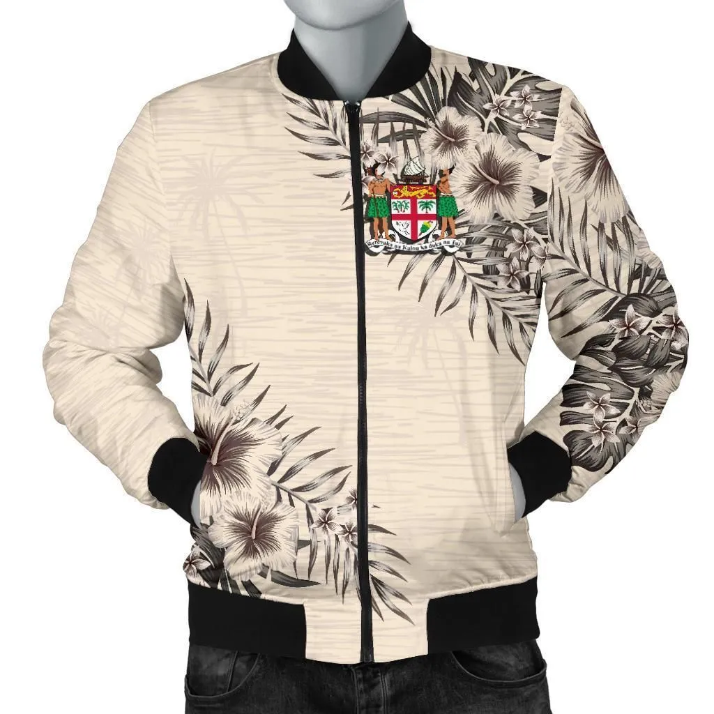 Fiji Mens Bomber Jacket - The Beige Hibiscus