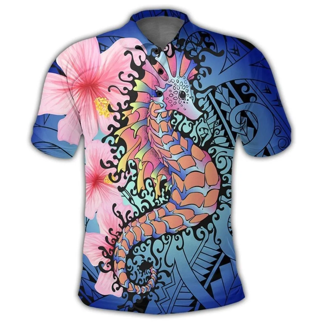 Hawaii Polynesian Pink Hibiscus Seahorse Polo Shirt