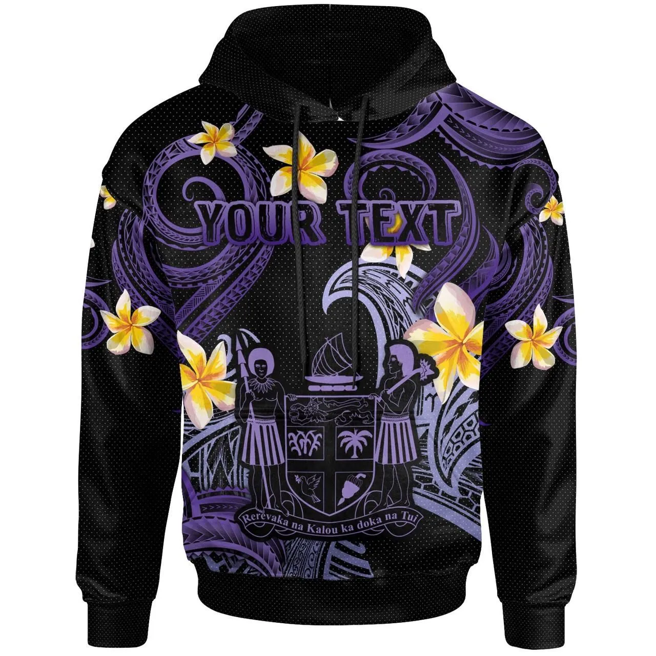 Fiji Hoodie - Custom Personalised Polynesian Waves with Plumeria Flowers (Purple)