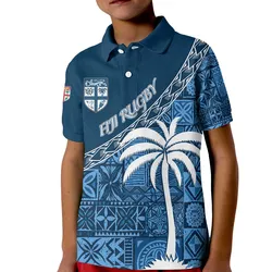 (Custom Personalize) Tapa Pattern with Palm Tree Fiji Rugby Polo Shirt KID LT7