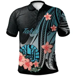 Tahiti Polo Shirt - Turquoise Polynesian Hibiscus Pattern Style