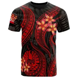Tahiti Polynesian T shirt - Red Plumeria