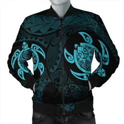Hawaiian Two Turtle Polynesian Bomber Jacket Blue