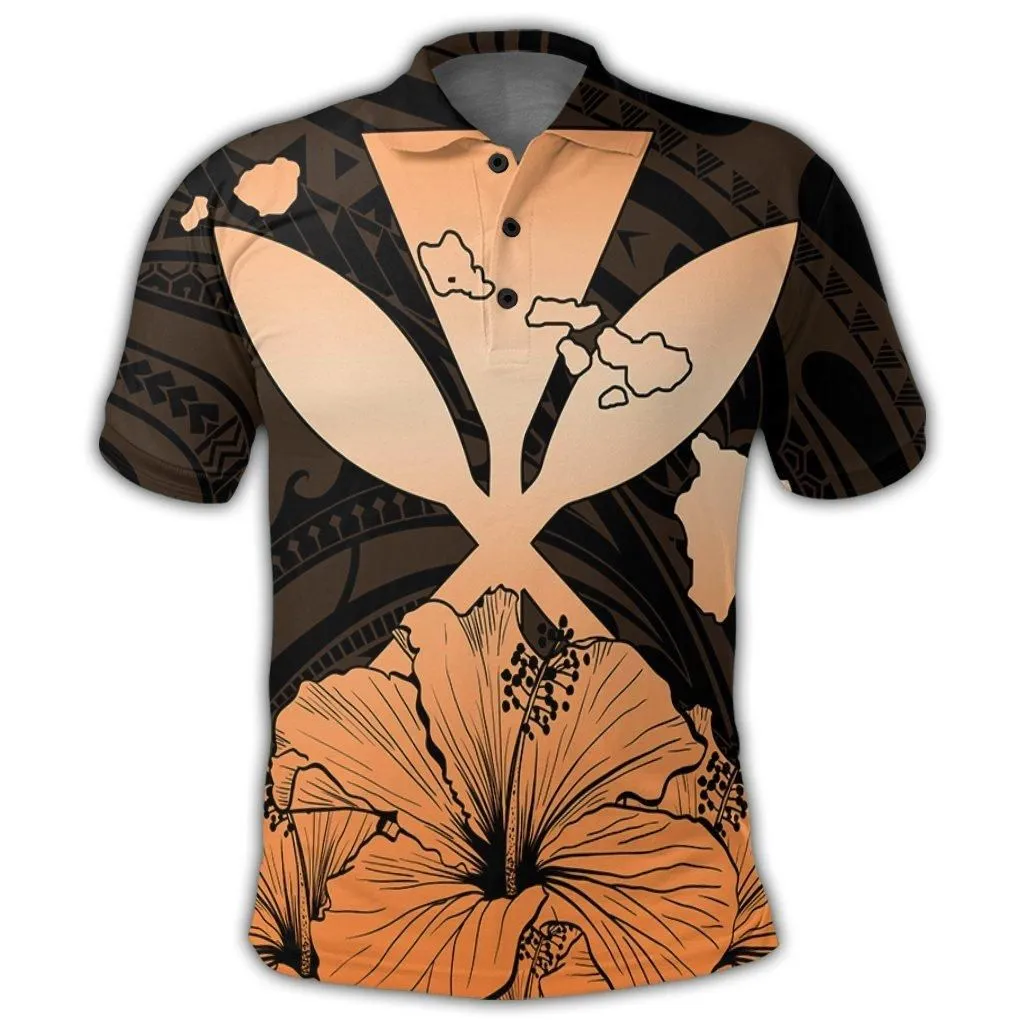Hawaiian Kanaka Polo Shirt Hibiscus Polynesian Love - Orange - AH