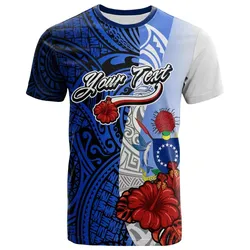 Cook Islands Polynesian Custom Personalised T-shirt - Coat Of Arm With Hibiscus Blue - BN12