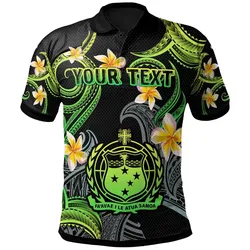 Samoa Polo Shirt - Custom Personalised Polynesian Waves with Plumeria Flowers (Green)