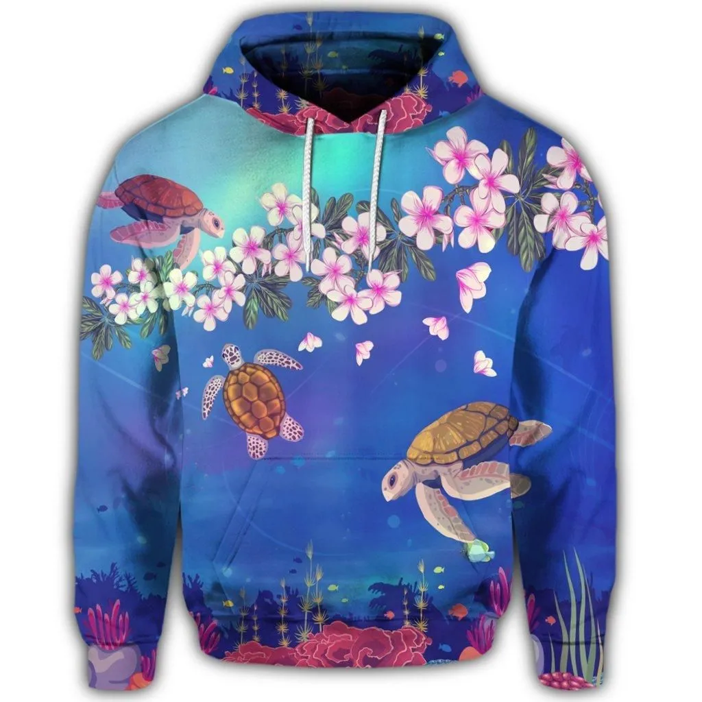 Hawaiian Turtle And Plumeria Pattern Polynesian Hoodie