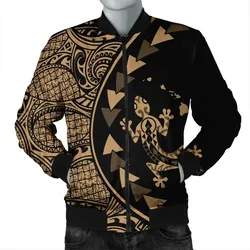 FamilyGater Jacket - Hawaiian Map Gecko Tattoo Kakau Polynesian Bomber Jacket Gold AH - J0R