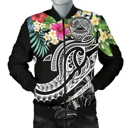 Alohawaii Jacket - Bomber Jacket Polynesian American Samoa - Summer Plumeria (Black) - BN15