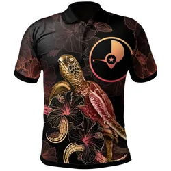 Yap Polynesian Polo Shirt - Turtle With Blooming Hibiscus Gold