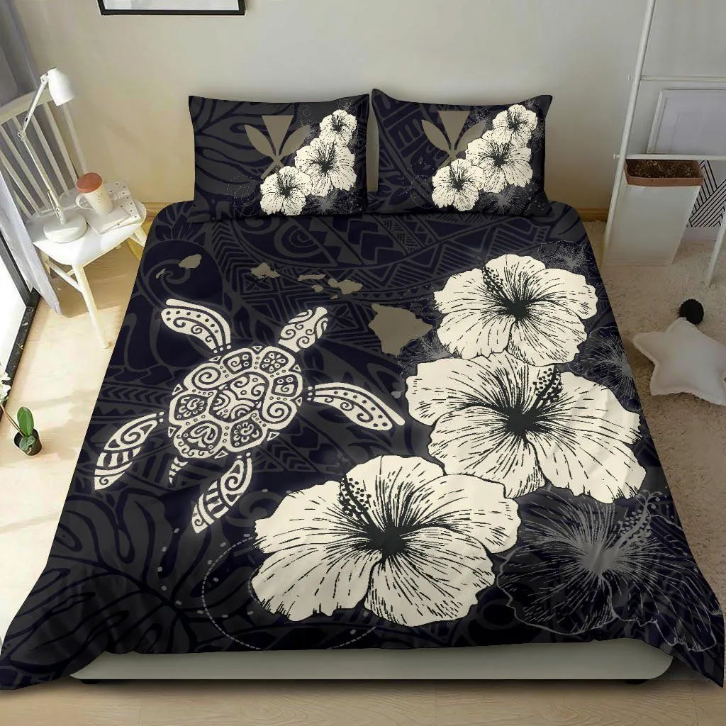 Hawaiian Hibiscus Turtle Polynesian Bedding Set - Maps Style Black A10