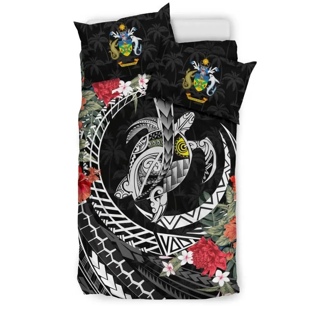 FamilyGater Bedding Set - Cover and Pillow Cases Solomon Islands - Polynesia Map Turtle Hibiscus A24