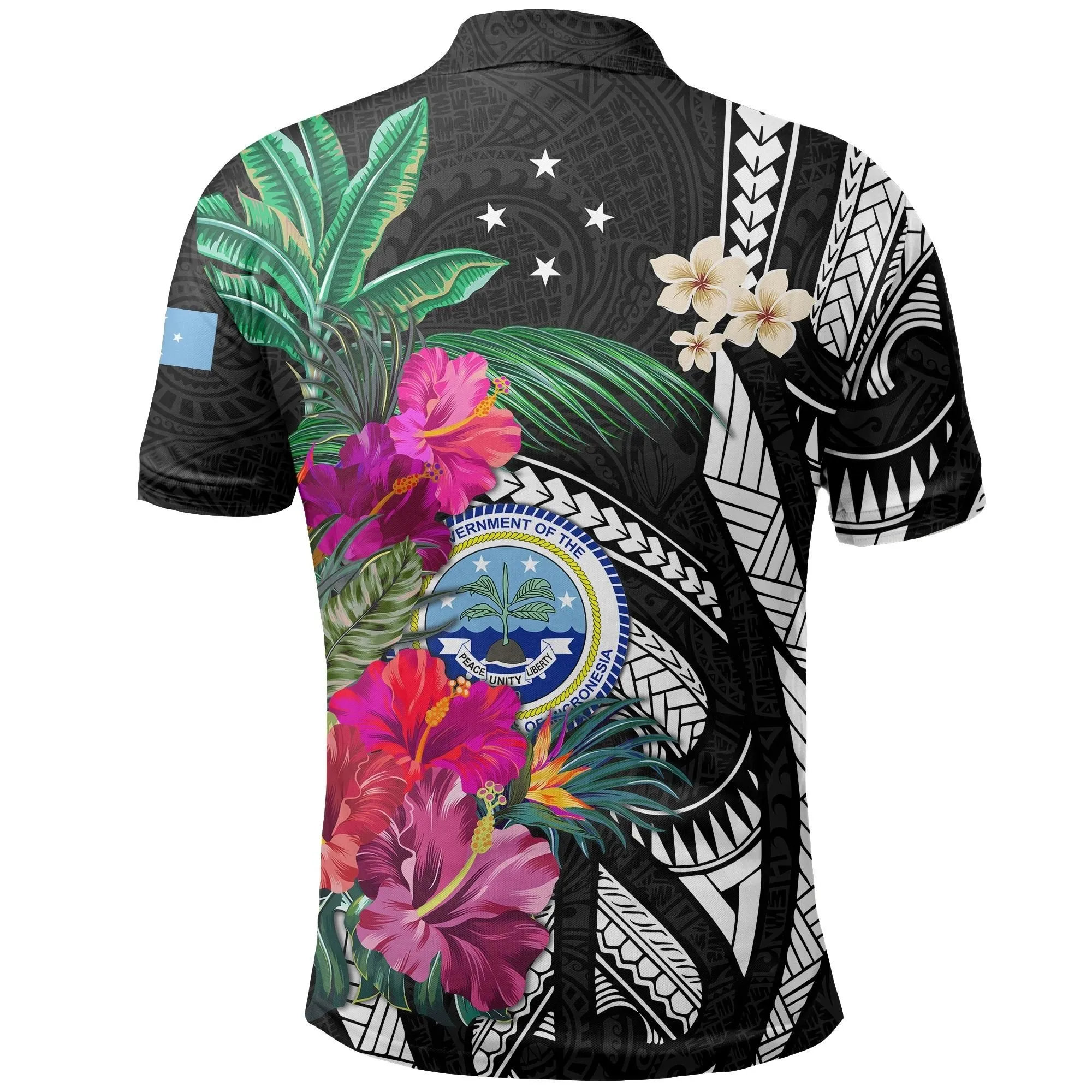 Federated States of Micronesia Polo Shirt Polynesian with Hibiscus TH5