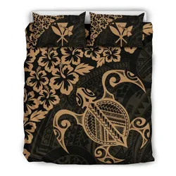 Hawaiian Map Turtle Hibiscus Kanaka Polynesian Bedding Set - Gold