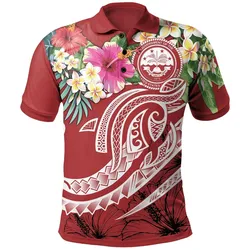 Polynesian Pride Polo Shirt - FSM Polynesian Polo Shirt Summer Plumeria (Red)
