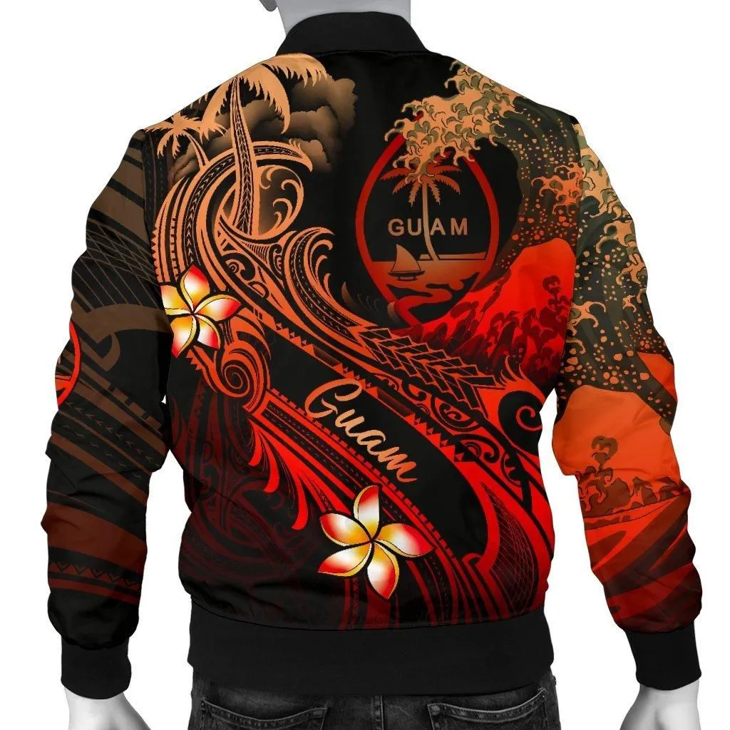 Guam Polynesian Mens Bomber Jacket - Plumeria Flowers And Waves