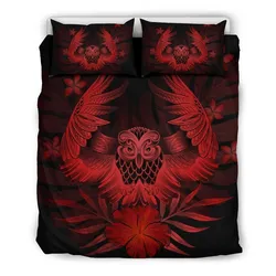 FamilyGater Bedding Set - Cover and Pillow Cases Hawaiian Owl Hibiscus Plumeria Polynesian - Red - AH J4