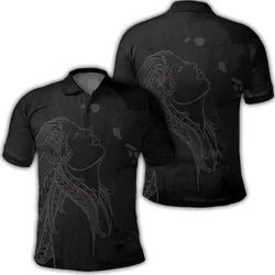 Hawaiian Map Heart Hula Girl Hibiscus Gray Polynesian Polo Shirt