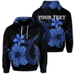 (Personalised) Hawaiian Fish Hook Hibiscus Plumeria Polynesian Hoodie - Blue - AH
