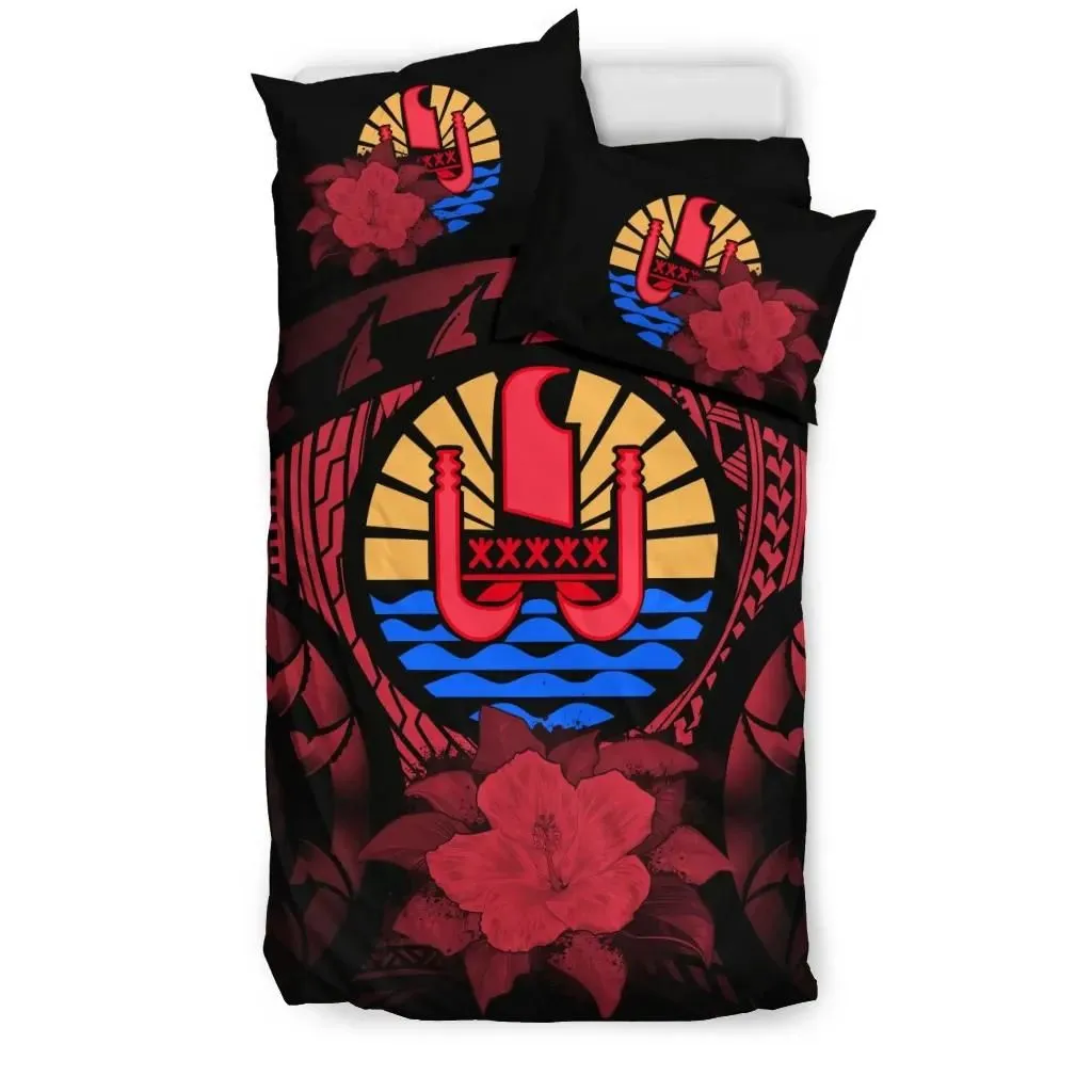 FamilyGater Bedding Set - Cover and Pillow Cases Tahiti \bRed Hibiscus A02