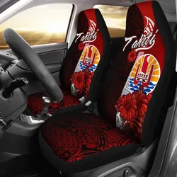 Tahiti Polynesian Car Seat Covers - Coat Of Arm With Hibiscus
