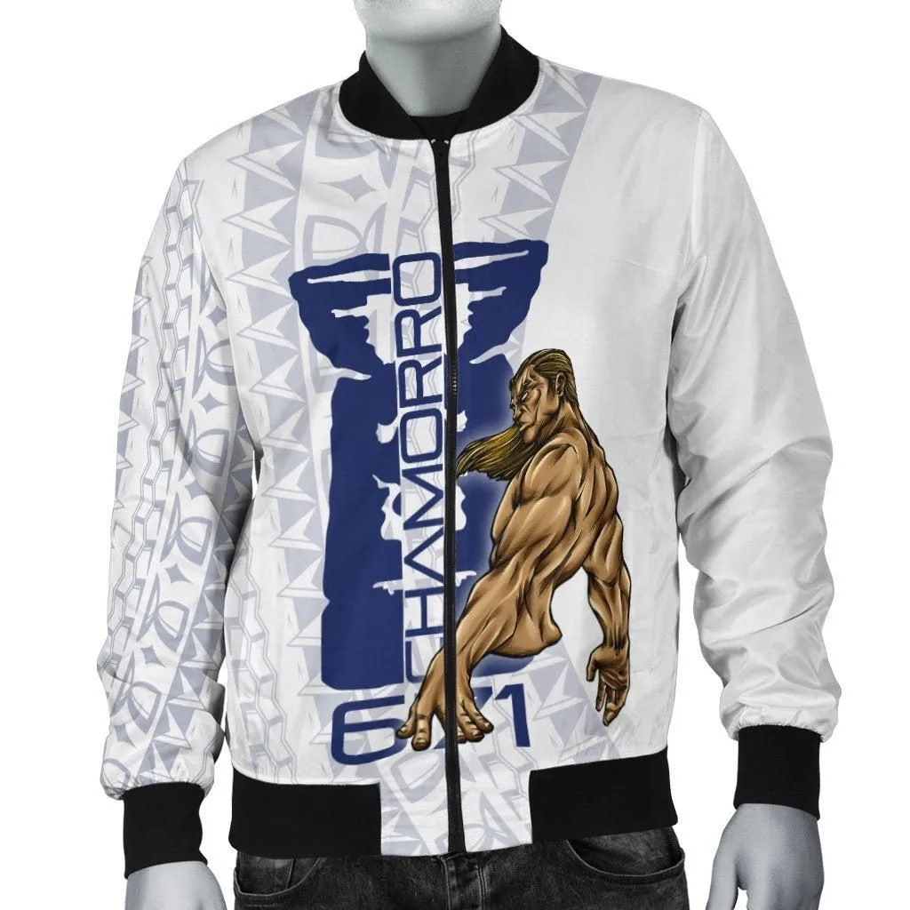 Guam Mens Bomber Jacket - Chamorro With Puntan Blue Color