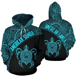 American Samoa Hoodie - American Samoa Seal In Turtle Polynesian Tattoo Blue