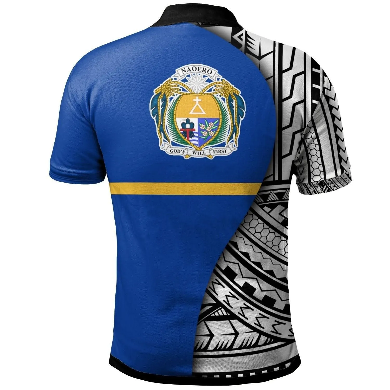 Nauru Custom Personalised Polo Shirt - Coat Of Arm and Polynesian Patterns