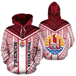 French Polynesia Hoodie - French Polynesia Flag Tattoo Red