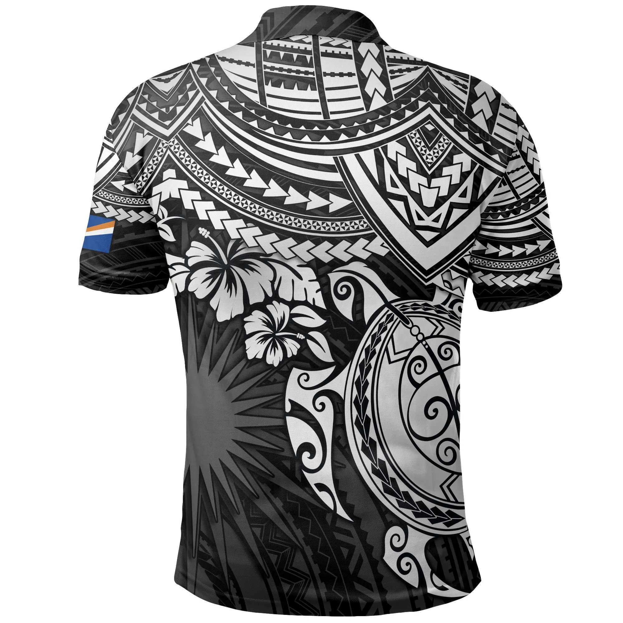 Marshall Islands Polo Shirt - Marshall Islands FLag White Turtle Hibiscus