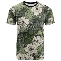 Polynesian Shirt - Abstract Hibiscus Flowers With Tribal Background Green Color
