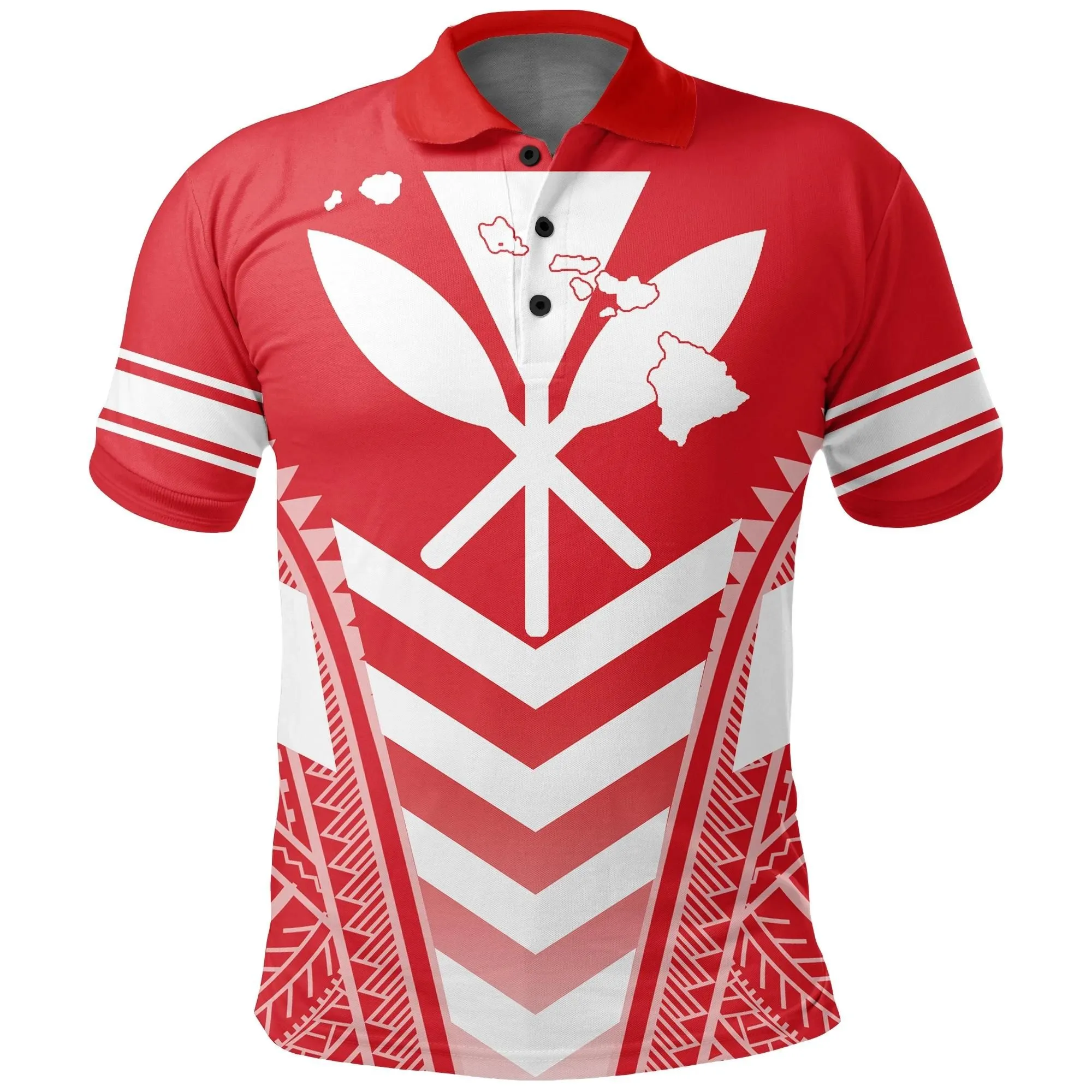 Alohawaii Shirt - Hawaii Kanaka Map Football Jersey Polynesian Polo Shirt - Red & White - Maris Style - AH - J3