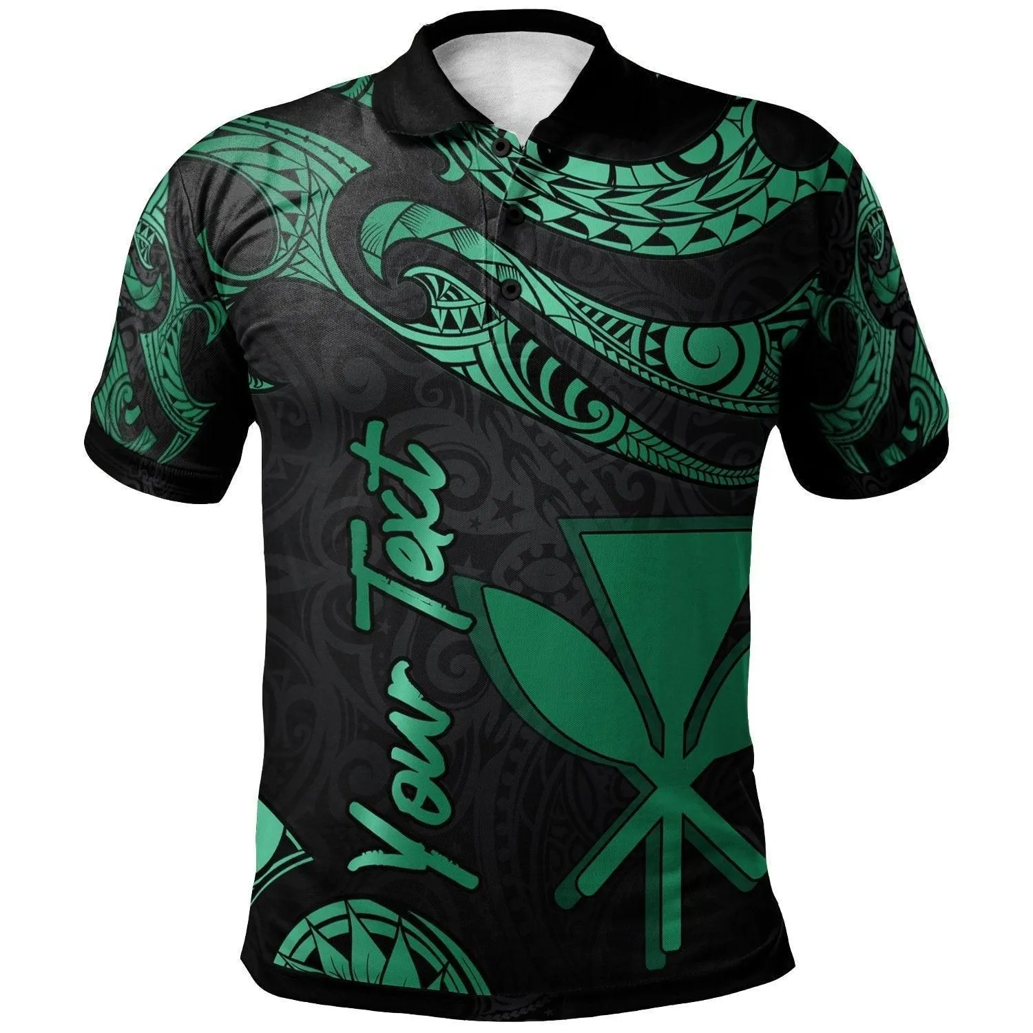 Hawaii Kanaka Maoli Polynesian Custom Personalised Polo Shirt - Poly Tattoo Green Version