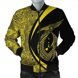 Alohawaii Jacket - Hawaii Fish Hook Polynesian Bomber Jacket - Circle Style Yellow - AH - J4R
