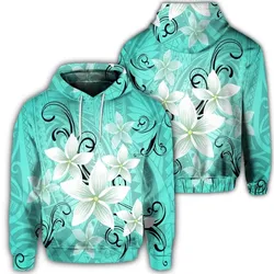 Alohawaii Hoodie - Hawaiian Plumeria Polynesian Hoodie - Turquoise - AH - J4R
