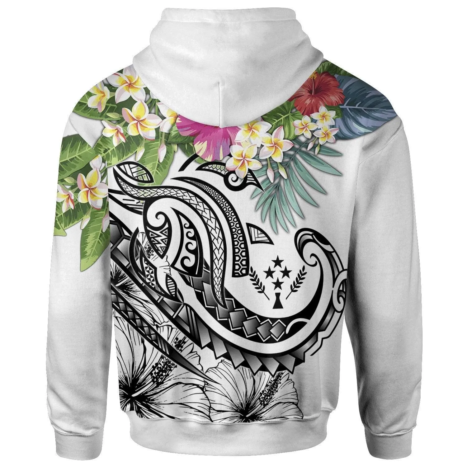 Kosrae Polynesian Hoodie - Summer Plumeria (White)