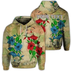 (Personalised) Hawaiian Blue And Red Hibiscus Polynesian Hoodie