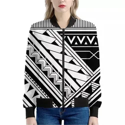 Maori Polynesian Tattoo Pattern Print Womens Bomber Jacket