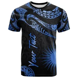 Marshall Islands Polynesian Custom Personalised T-Shirt - Poly Tattoo Blue Version