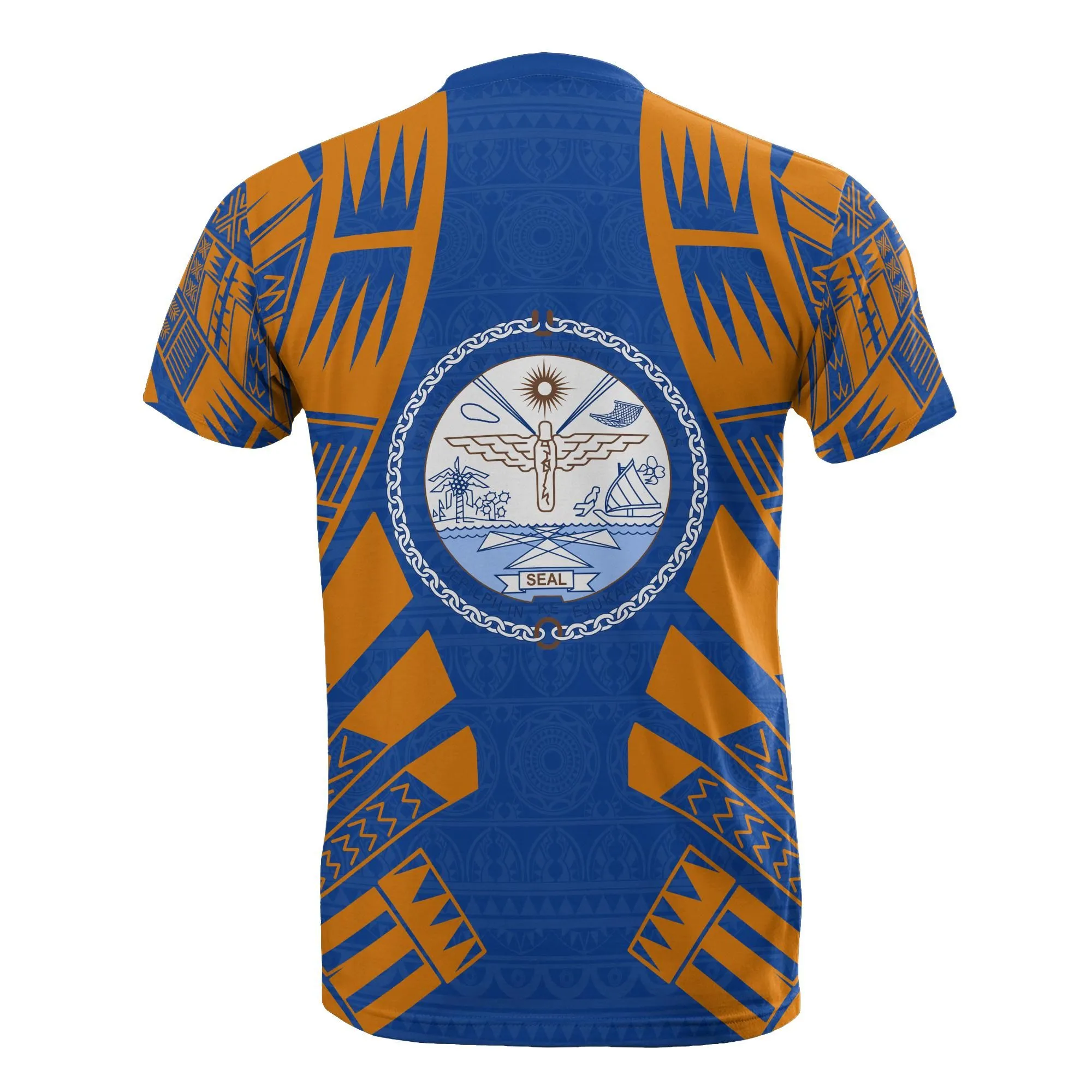 Marshall Islands T shirt - Marshall Islands Seal Polynesian Tattoo Blue Style