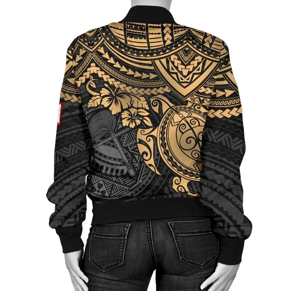 American Samoa Polynesian Bomber Jacket (Women) - Gold Turtle - BN1518