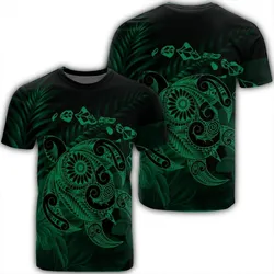 Hawaiian Map Turtle Tattoo Hibiscus Plumeria Polynesian T-Shirt - Green - AH