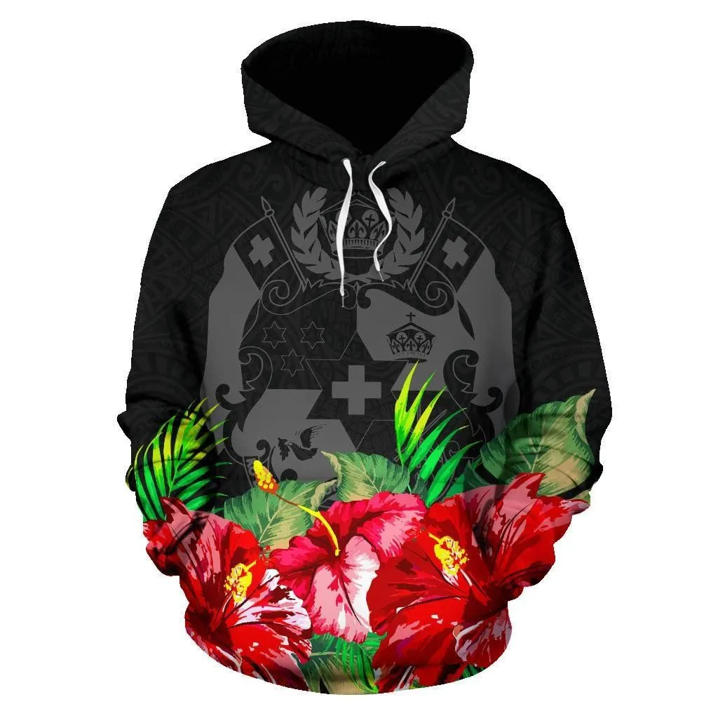 Hoodie Tonga Polynesian Black Hibiscus - Bn39