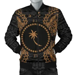 Chuuk Polynesian Mens Bomber Jacket Map Gold