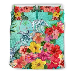 FamilyGater Bedding Set - Cover and Pillow Cases Guam Turtle And Hibiscus Turquoise TH5
