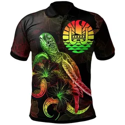 Tahiti Polynesian Polo Shirt - Turtle With Blooming Hibiscus Reggae